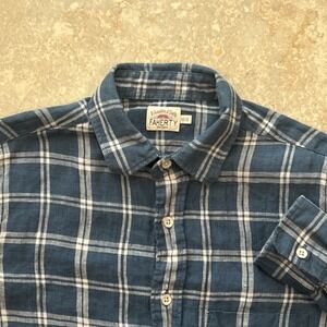 Faherty Laguna Linen Button-Up Shirt Men's XS Nightfall Plaid Blue Long Sleeve